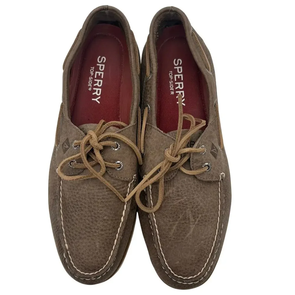 Sperry Top-Sider Boat Shoes Taupe Brown Pebbled Leather Lace Up Men’s Size 11